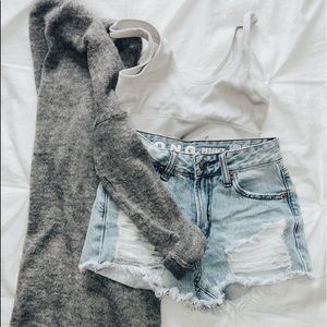 Distressed denim shorts